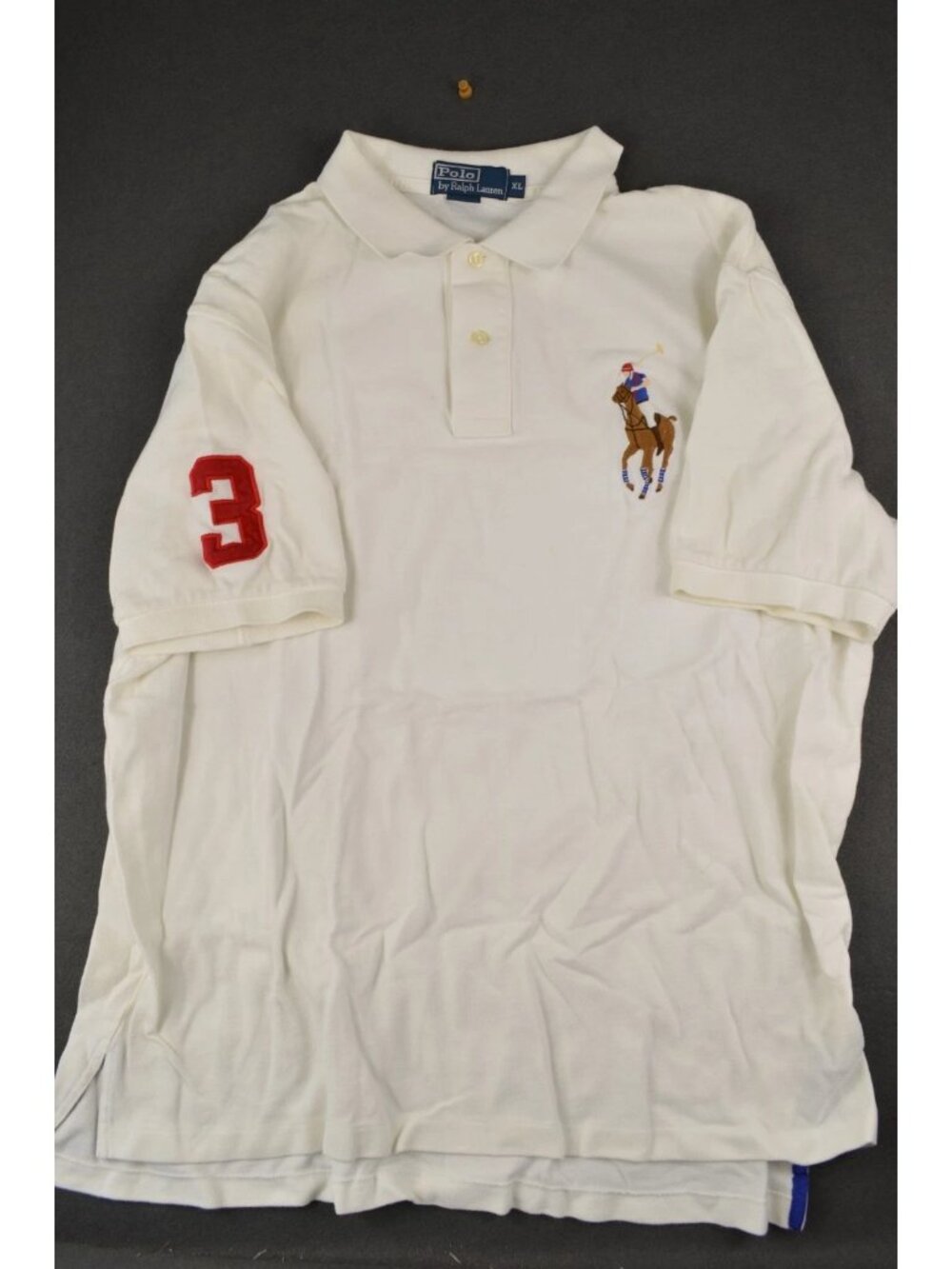 Polo Ralph Lauren Mens Off-White Golf Polo Shirt Slit Hem Big Pony Logo Size XL